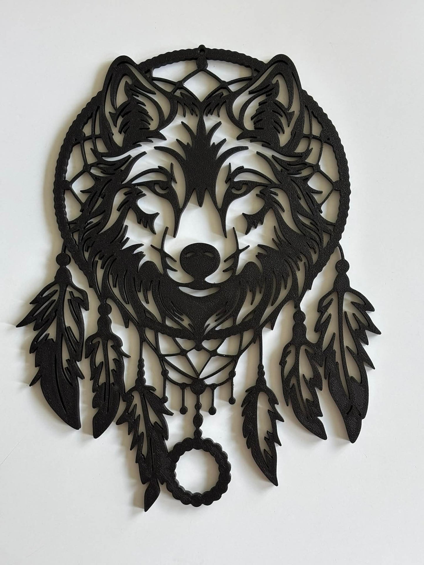 Décoration murale attrape-rêves tête de loup imprimée en 3D