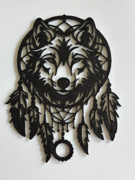 Décoration murale attrape-rêves tête de loup imprimée en 3D